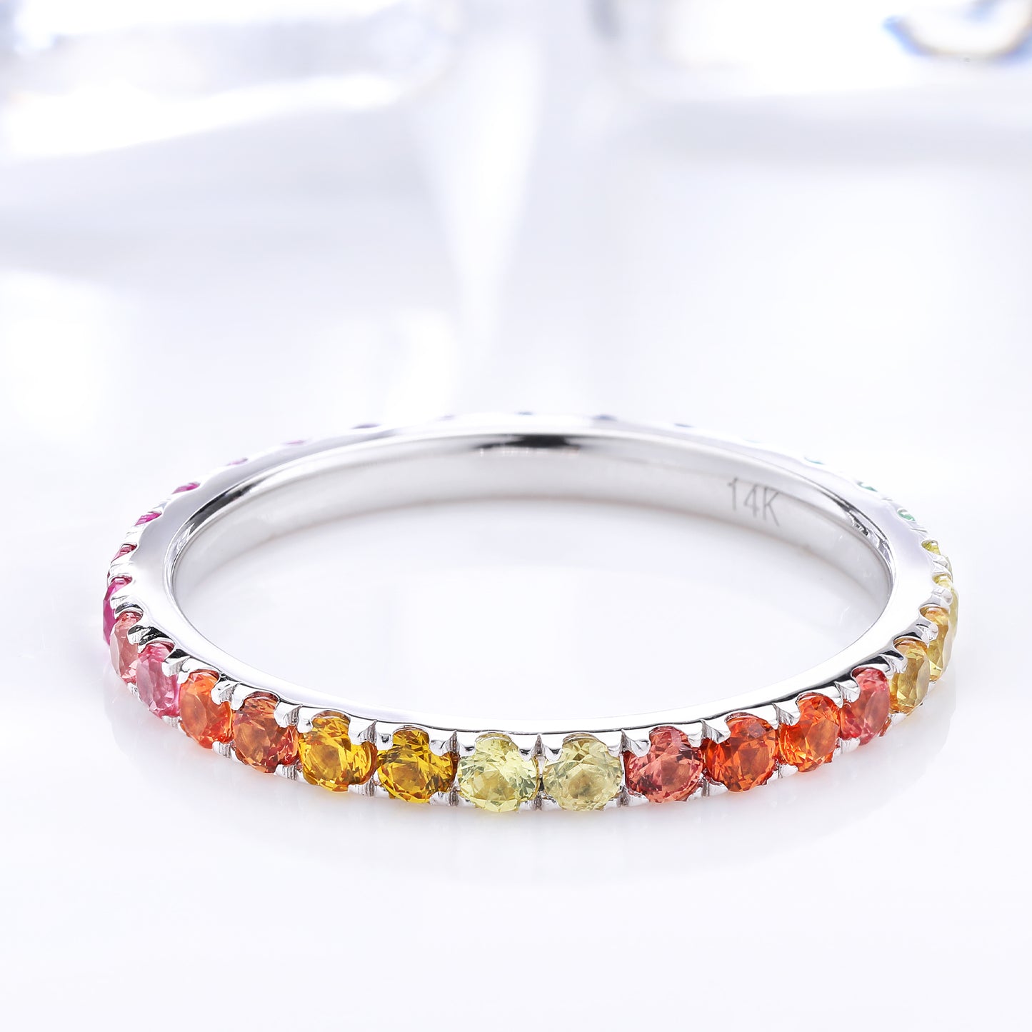 1.8MM Lab Grown Sapphire Midi Rainbow Full Eternity Band ring in gold