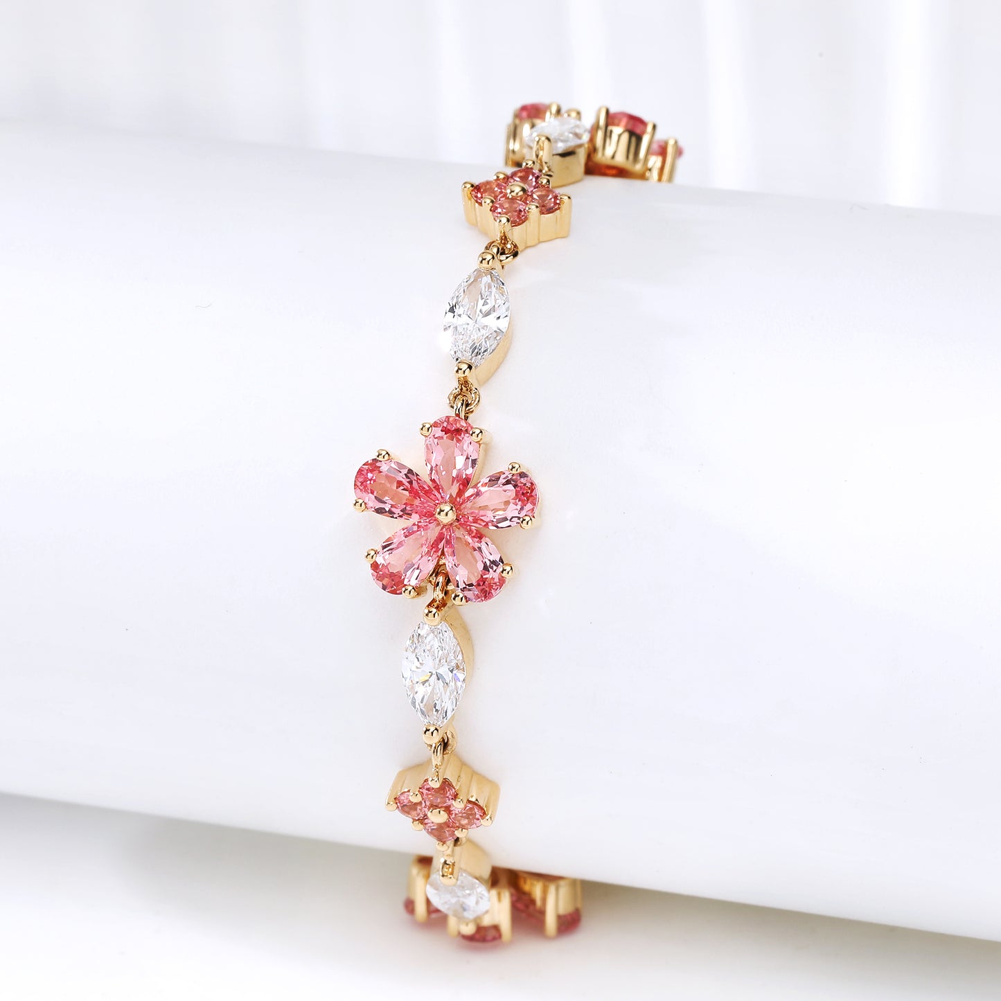 Floral Lab-Grown Padparadscha & Diamond Bracelet in 18K Rose Gold