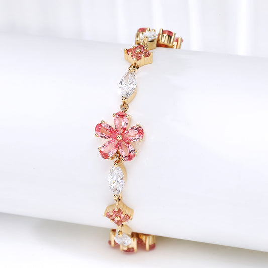 Floral Lab-Grown Padparadscha & Diamond Bracelet in 18K Rose Gold