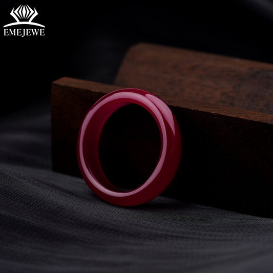 Lab Grown Red Corundum Ring Smooth Full Red Band Unisex Simple Fashion Daily Wear