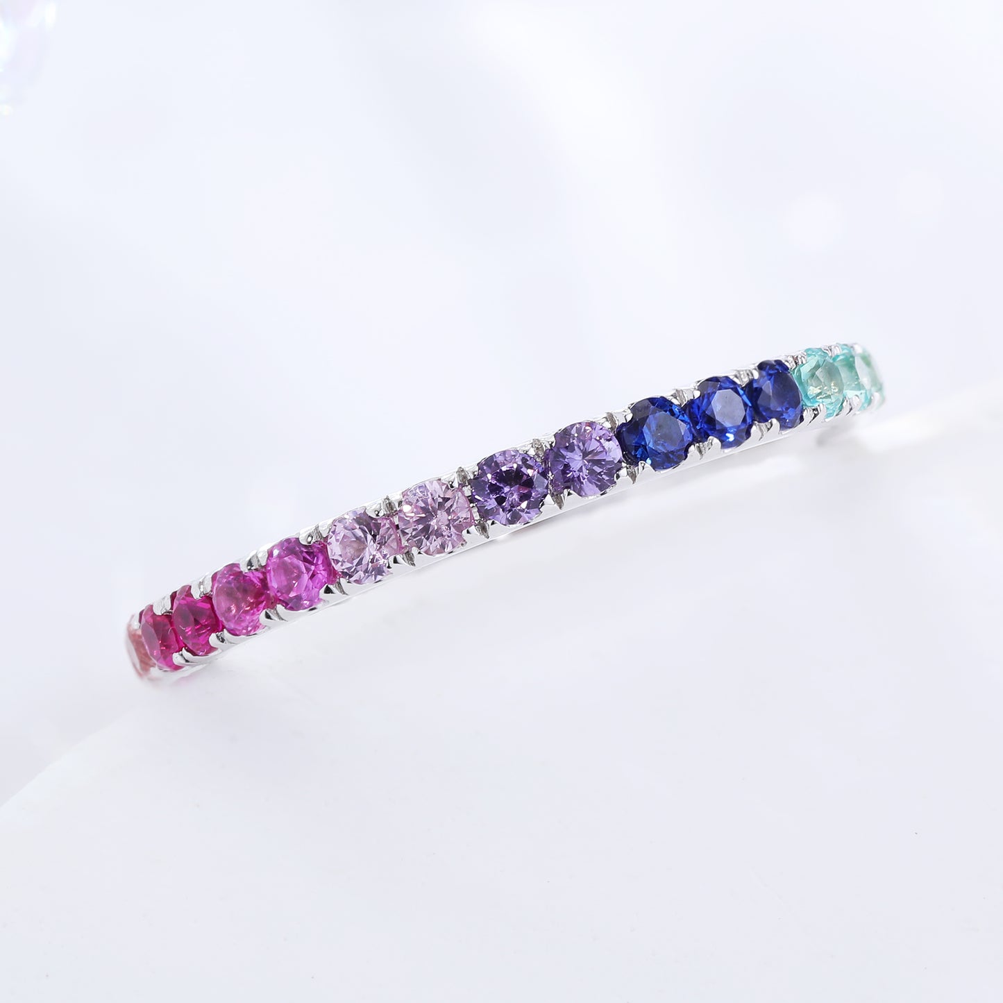 1.8MM Lab Grown Sapphire Midi Rainbow Full Eternity Band ring in gold