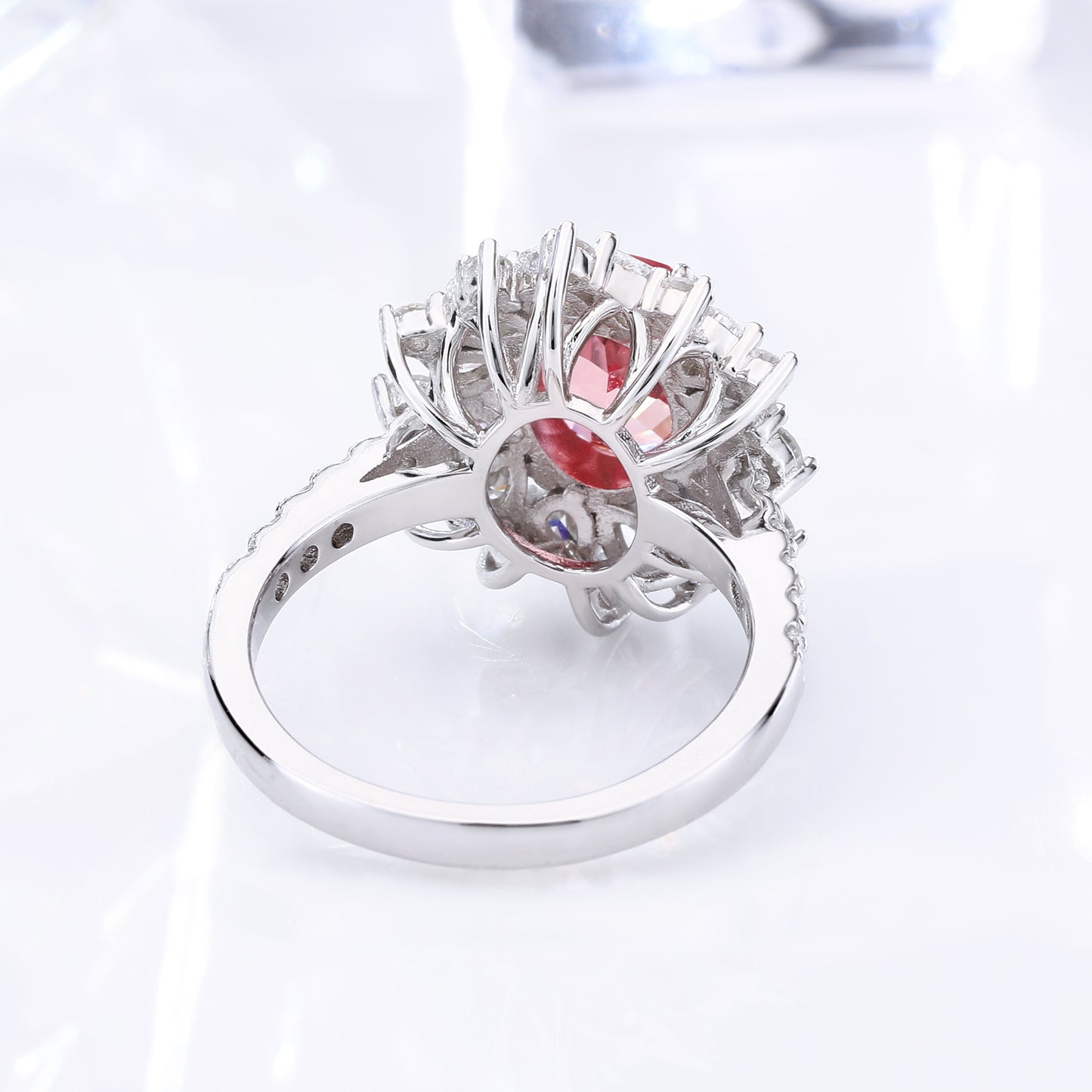 2.5carats Lab grown Sapphire padparadscha lab diamond floral cluster engagement ring gold