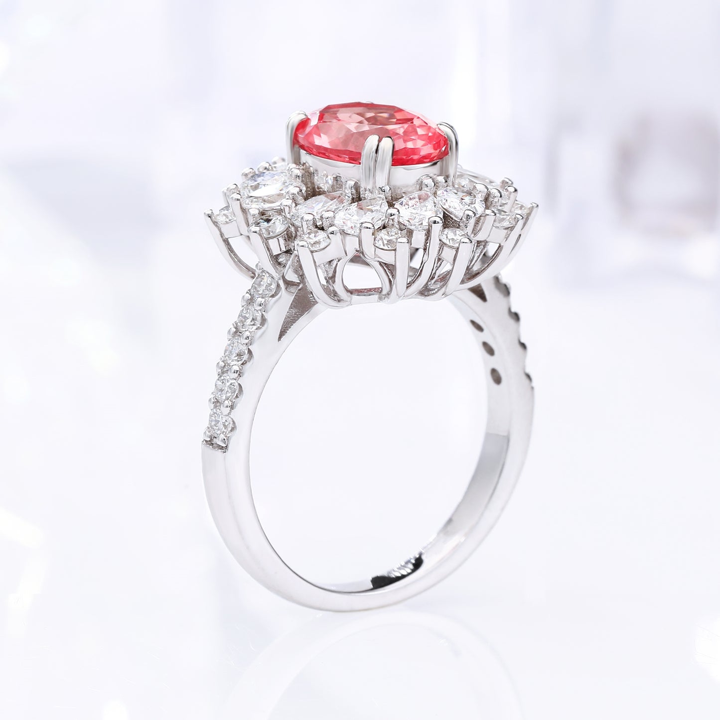 2.5carats Lab grown Sapphire padparadscha lab diamond floral cluster engagement ring gold