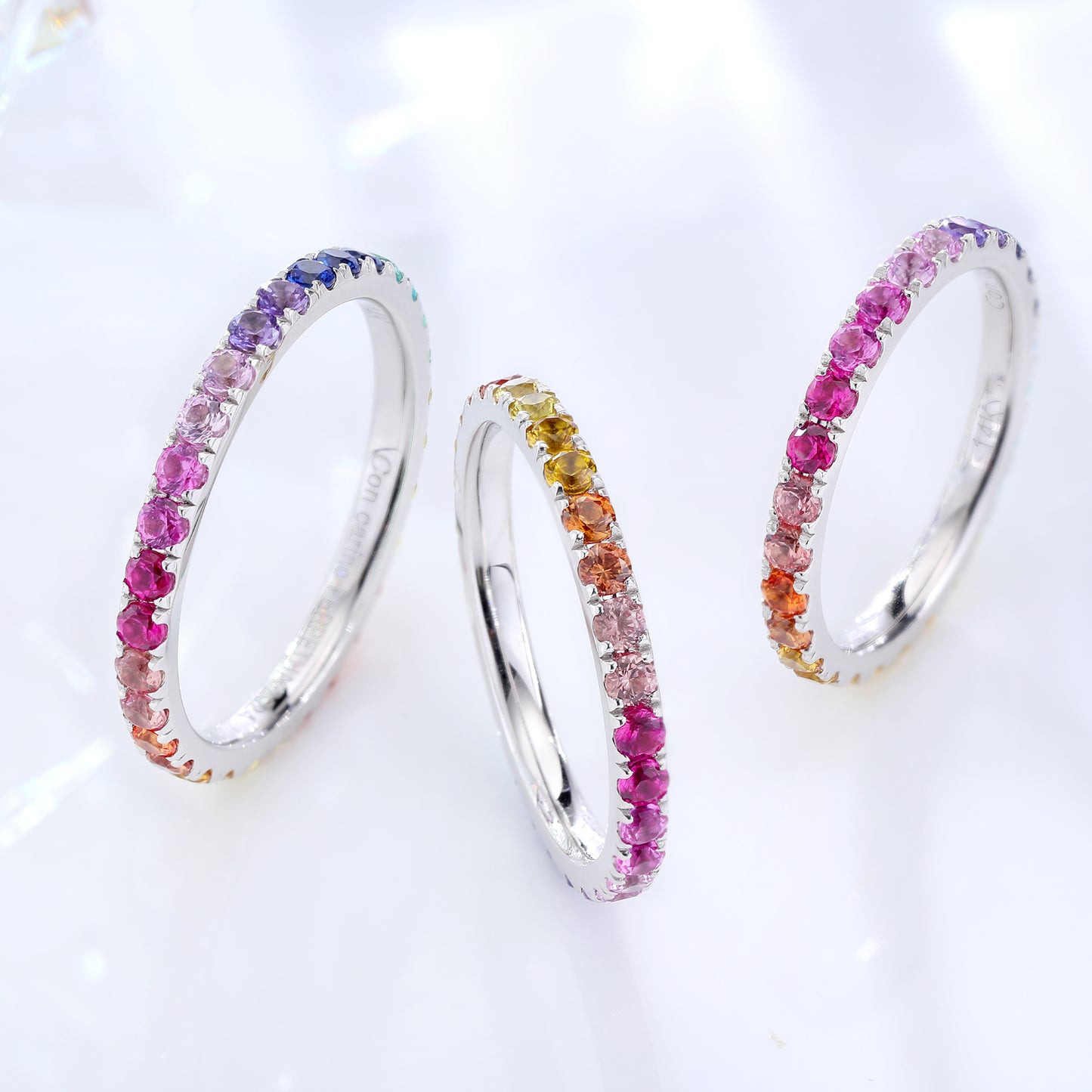 1.8MM Lab Grown Sapphire Midi Rainbow Full Eternity Band ring in gold