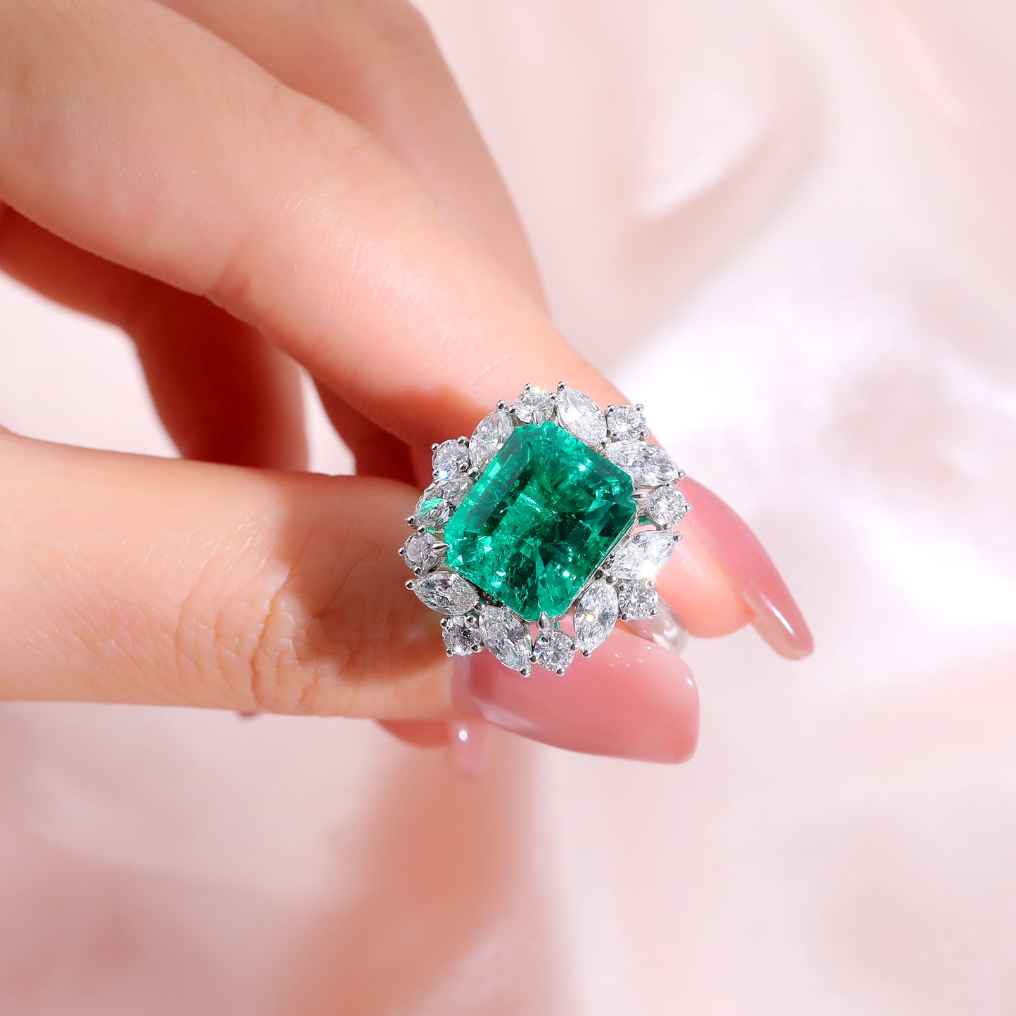 6ct Lab Grown Emerald Cluster Two Way Use Ring and Pendant