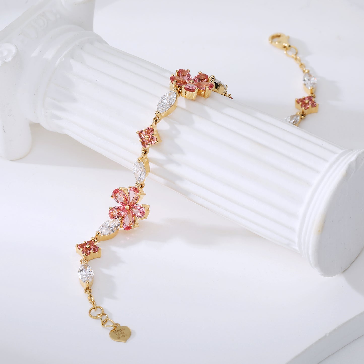 Floral Lab-Grown Padparadscha & Diamond Bracelet in 18K Rose Gold