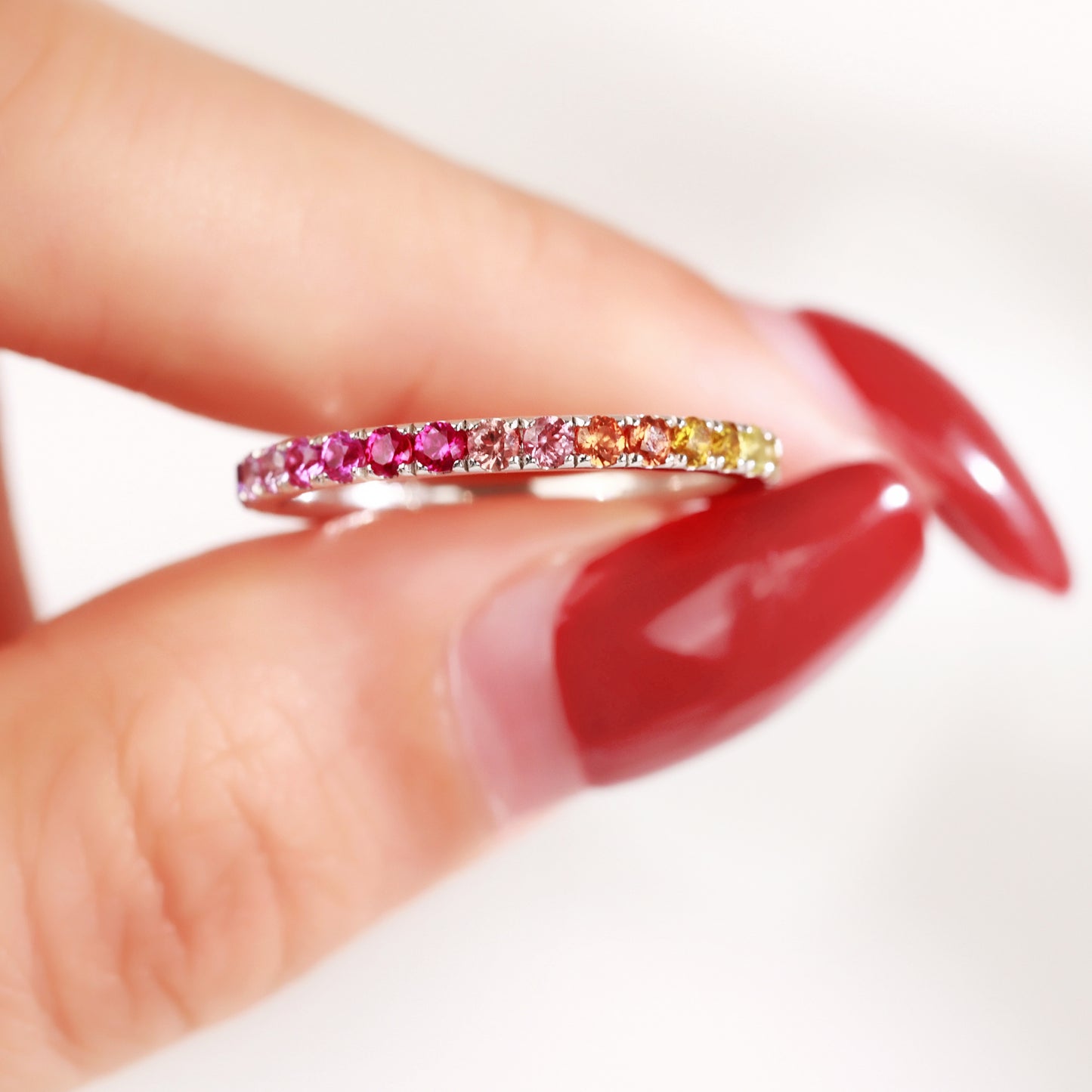 1.8MM Lab Grown Sapphire Midi Rainbow Full Eternity Band ring in gold