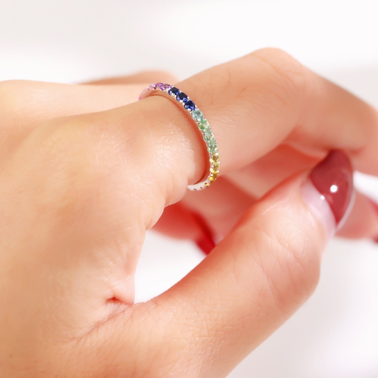 1.8MM Lab Grown Sapphire Midi Rainbow Full Eternity Band ring in gold