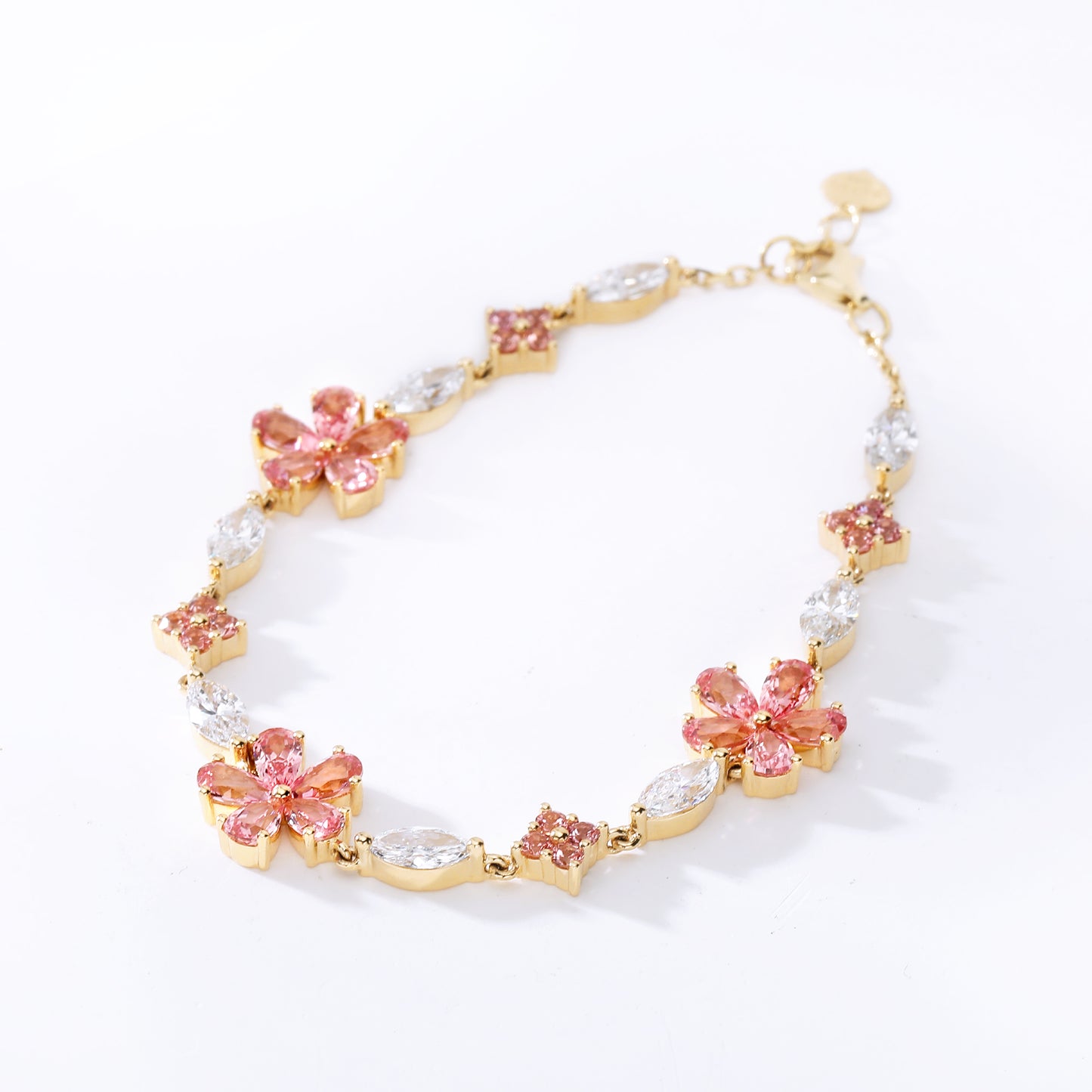 Floral Lab-Grown Padparadscha & Diamond Bracelet in 18K Rose Gold