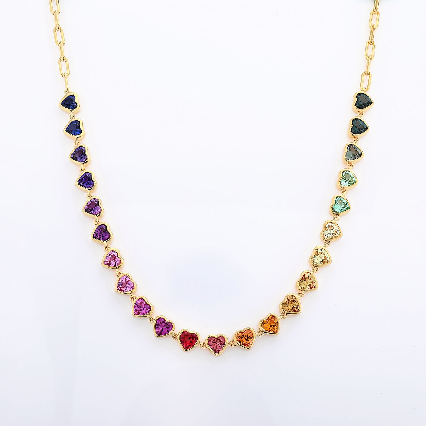 Rainbow color Heart-Shaped 5mm Lab Grown Sapphire Half tennis bracelet paperclip chain