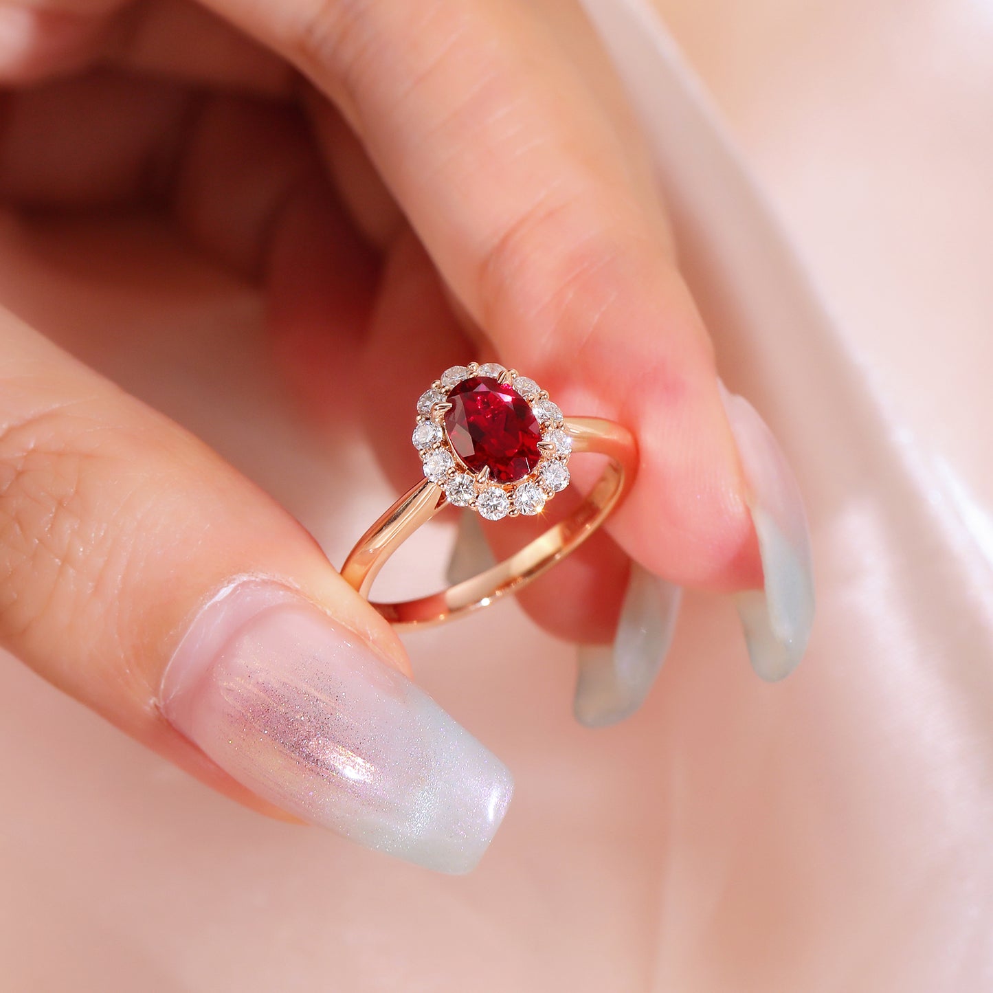 2.30CT Oval Lab Grown Ruby/Diamond Halo Women's Engagement Gift 14k Rose Gold