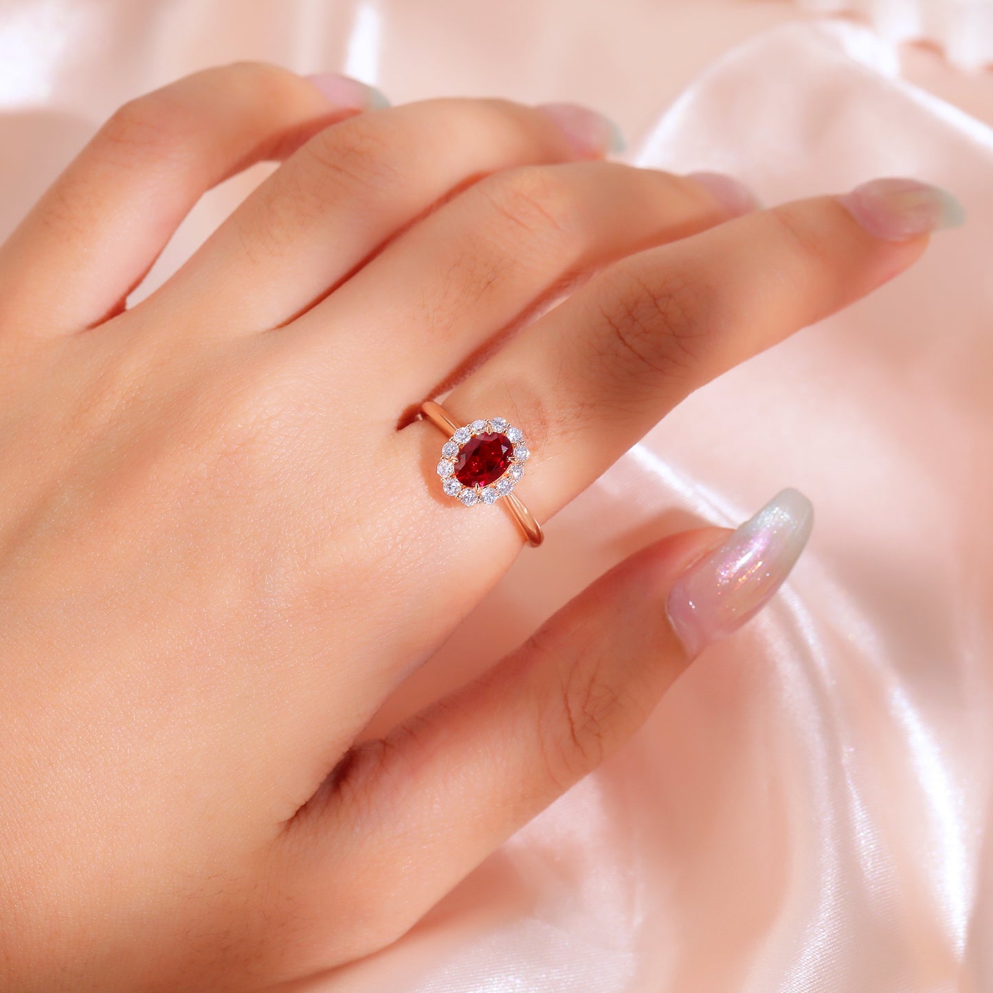 2.30CT Oval Lab Grown Ruby/Diamond Halo Women's Engagement Gift 14k Rose Gold