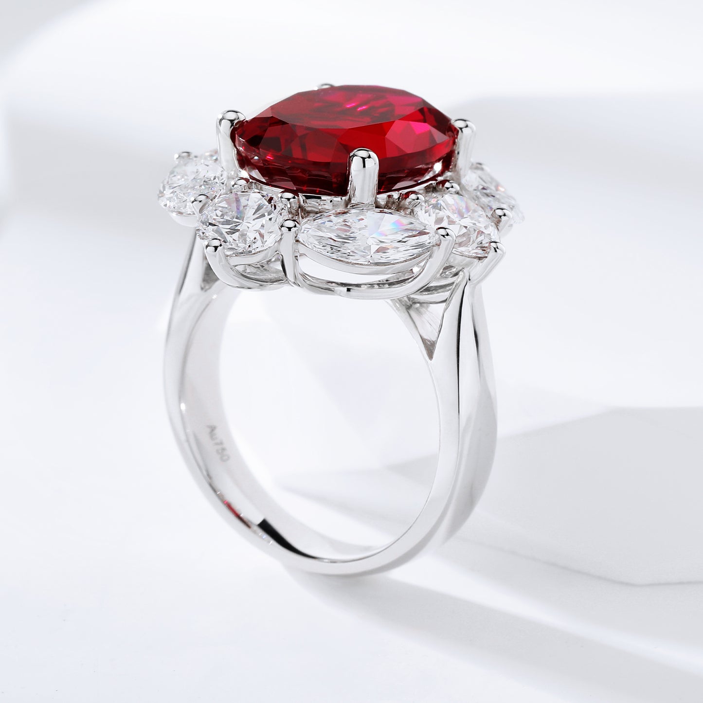 7CT Oval Lab Grown Ruby/Diamond Halo Women's Engagement Gift 18k White Gold