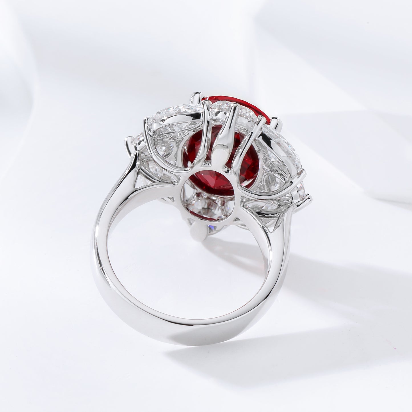 7CT Oval Lab Grown Ruby/Diamond Halo Women's Engagement Gift 18k White Gold