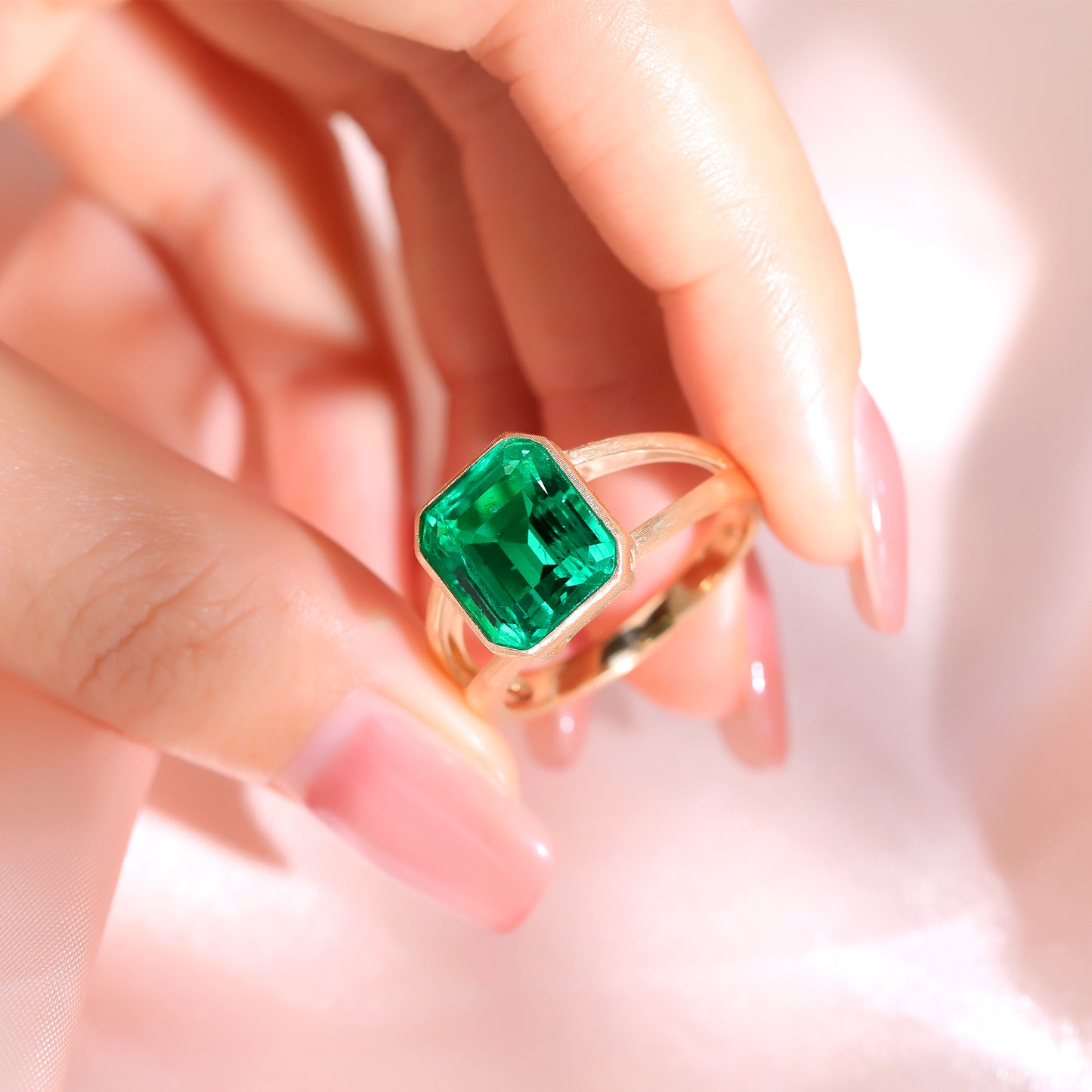 5.5ct Emerald-Cut Lab Emerald Ring in 18K Brushed Yellow Gold