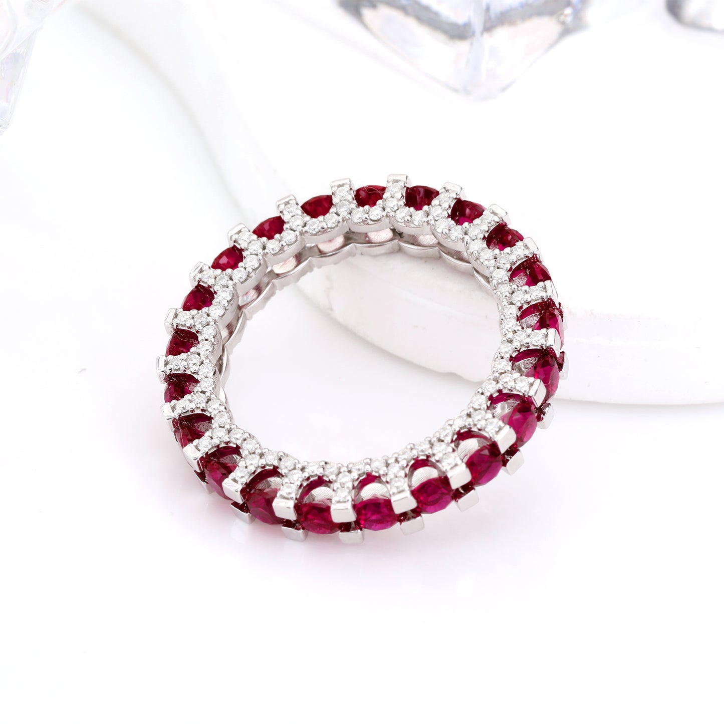 3MM Pigeon Red Lab Grown Ruby Full diamonds Engagement Ring in Gold