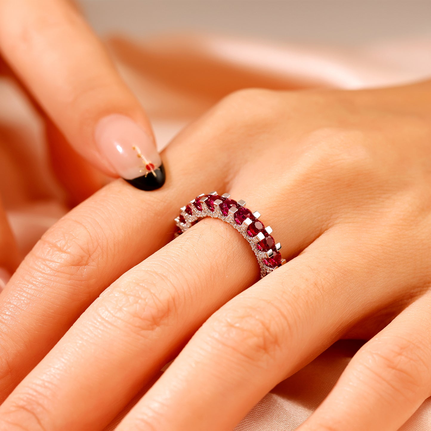 3MM Pigeon Red Lab Grown Ruby Full diamonds Engagement Ring in Gold