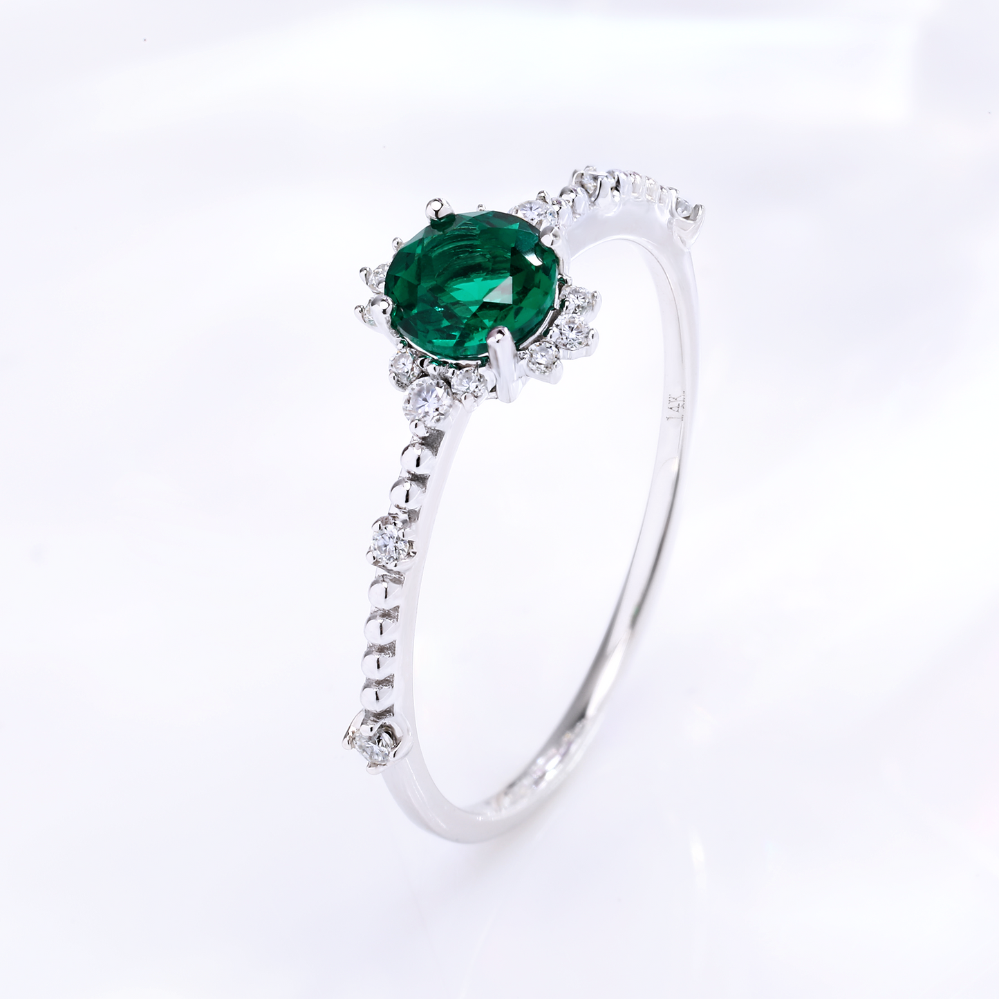 0.5ct Lab Grown Emerald Deep Green Zambia Round floral Engagement Ring