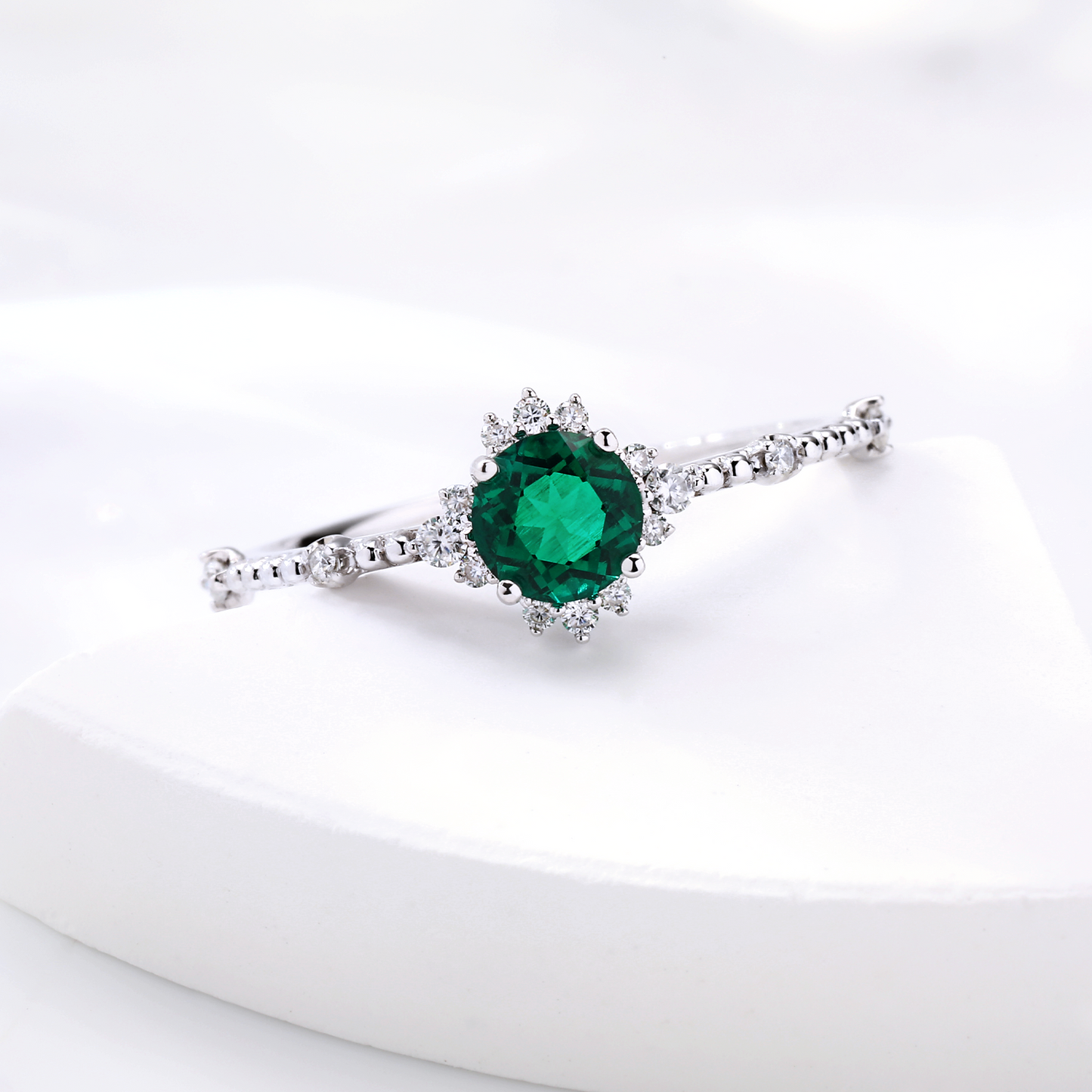 0.5ct Lab Grown Emerald Deep Green Zambia Round floral Engagement Ring