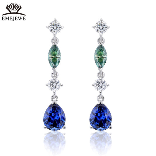 S925 Silver Pear Cut Rainbow Sapphire Tassel Earrings Moissanite Luxury Fine Jewelry For Ladies