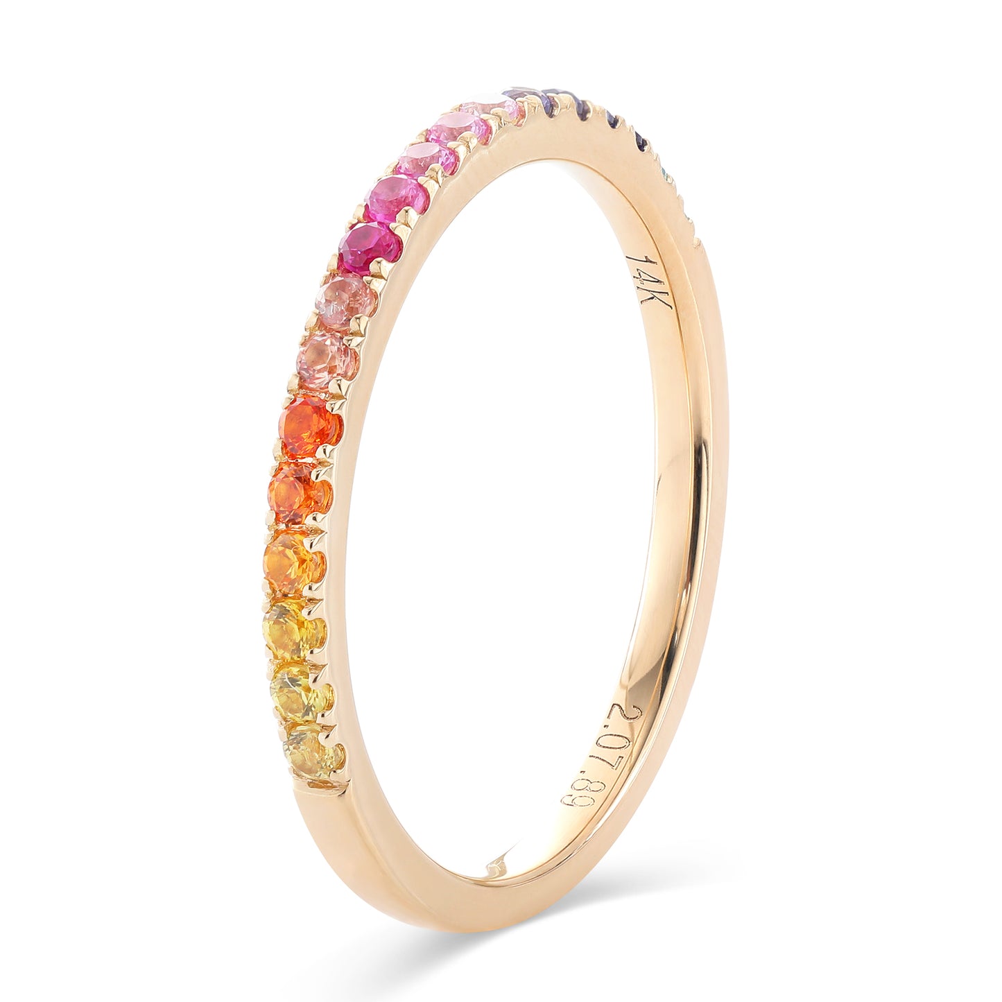 1.8MM Lab Grown Sapphire Midi Rainbow Half Eternity Band ring in gold