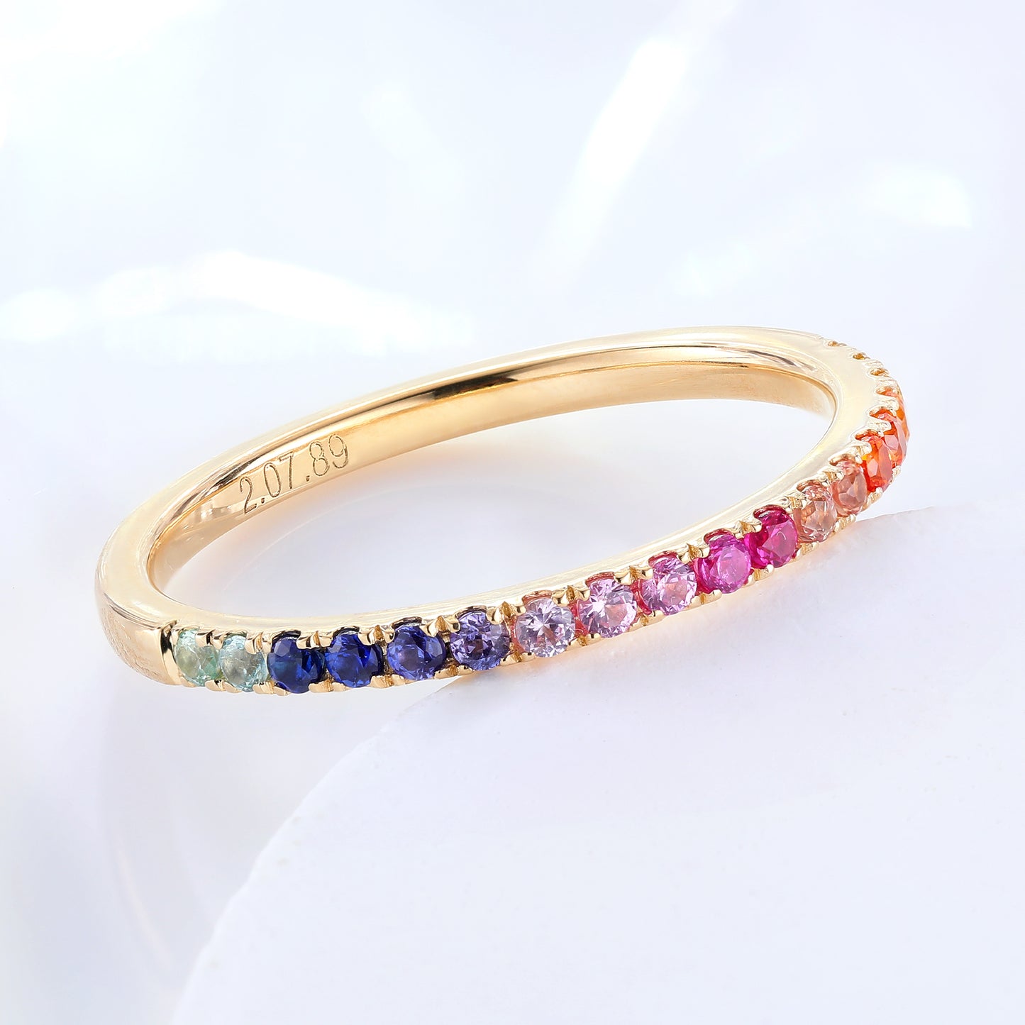1.8MM Lab Grown Sapphire Midi Rainbow Half Eternity Band ring in gold