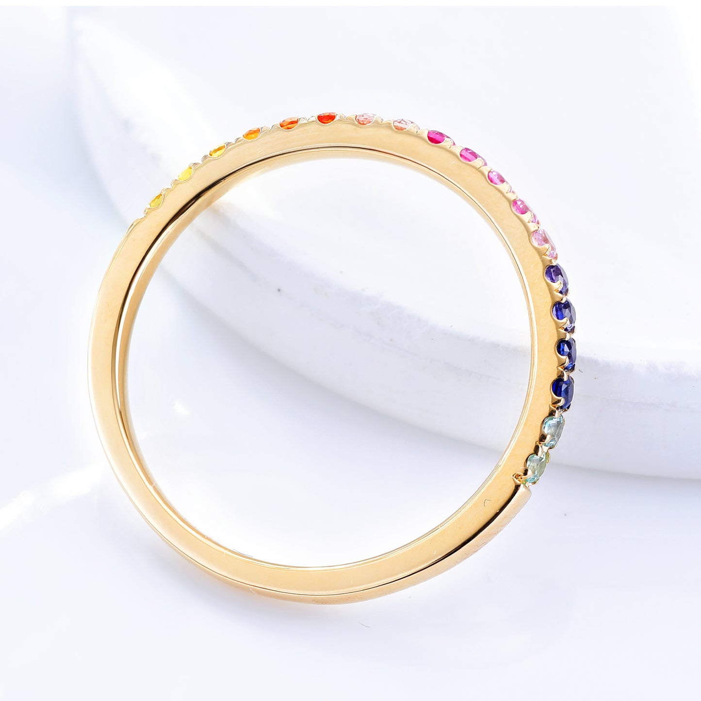 1.8MM Lab Grown Sapphire Midi Rainbow Half Eternity Band ring in gold
