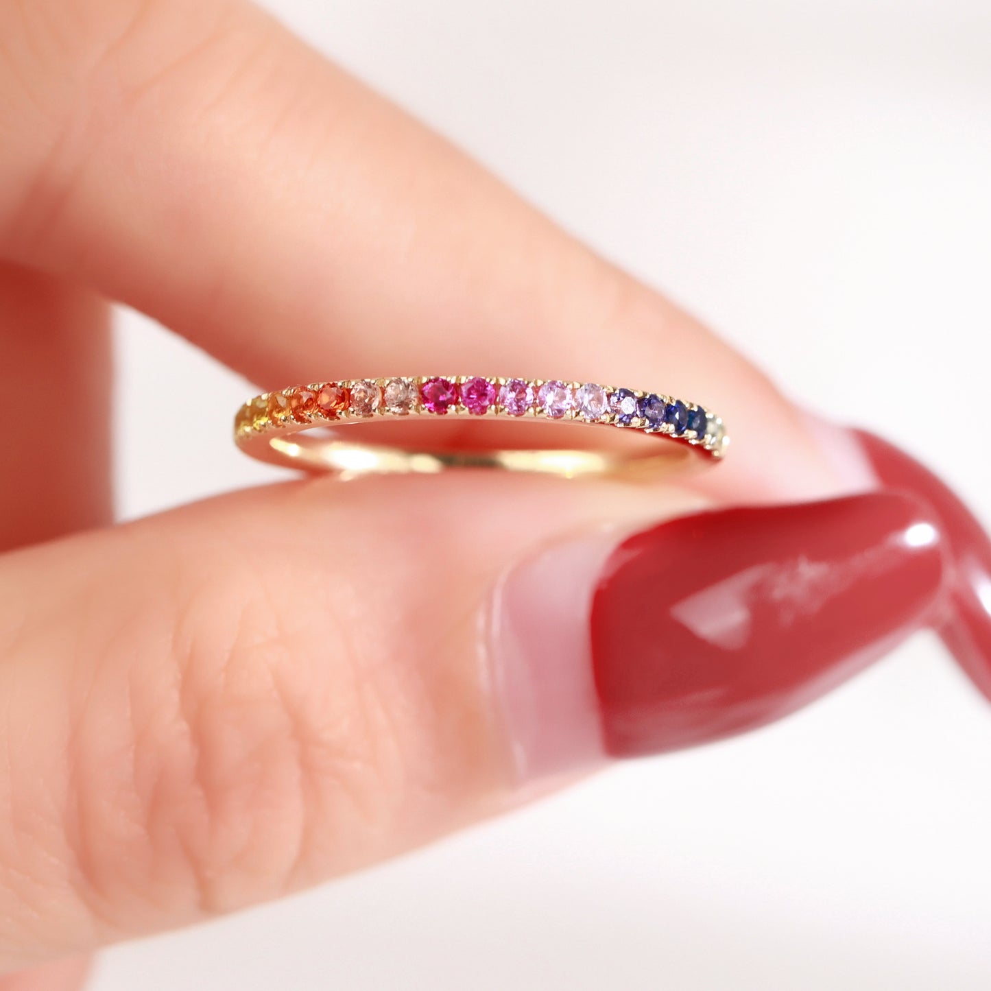 1.8MM Lab Grown Sapphire Midi Rainbow Half Eternity Band ring in gold