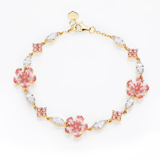 Floral Lab-Grown Padparadscha & Diamond Bracelet in 18K Rose Gold