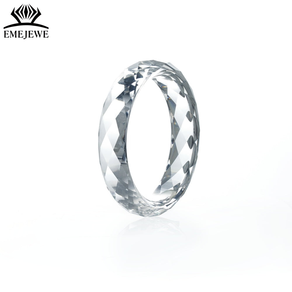 Lab-Created White Sapphire April Birthstone Ring Trendy Design Exquisitely Carved Mohs Hardness 9 Multiple Sizes