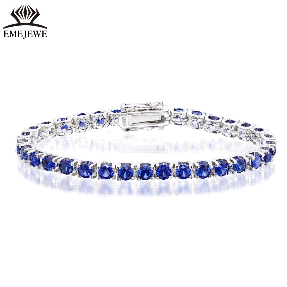 Factory Supply S925 3mm Cut Lab Sapphire Tennis Chain Link Bracelet Custom Length Platinum/Silver/Rhodium Plated Unisex