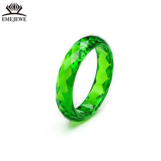 High Hardness Polished Lab Created Tsavorite Green Ring Full Faceted Surface Smooth Inner Wall Plain Band Party Gift