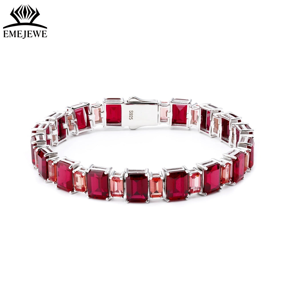 Personal Tailor Factory Supply S925 Lab Ruby Tennis Bracelet 3x5mm 5x7mm Custom Size Rhodium/Platinum/Silver Plated