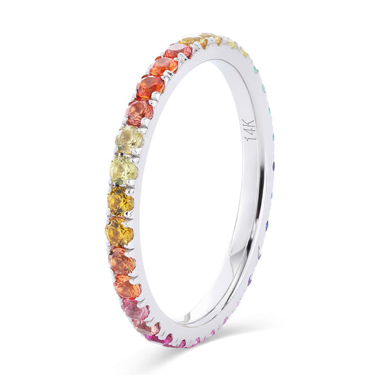 1.8MM Lab Grown Sapphire Midi Rainbow Full Eternity Band ring in gold