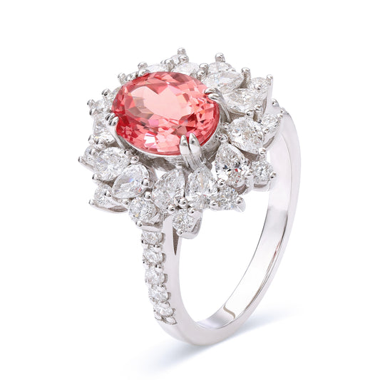 2.5carats Lab grown Sapphire padparadscha lab diamond floral cluster engagement ring gold