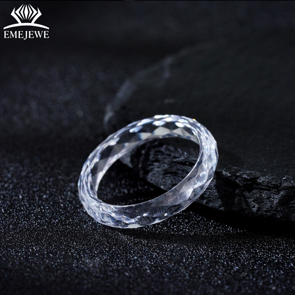 Lab-Created White Sapphire April Birthstone Ring Trendy Design Exquisitely Carved Mohs Hardness 9 Multiple Sizes
