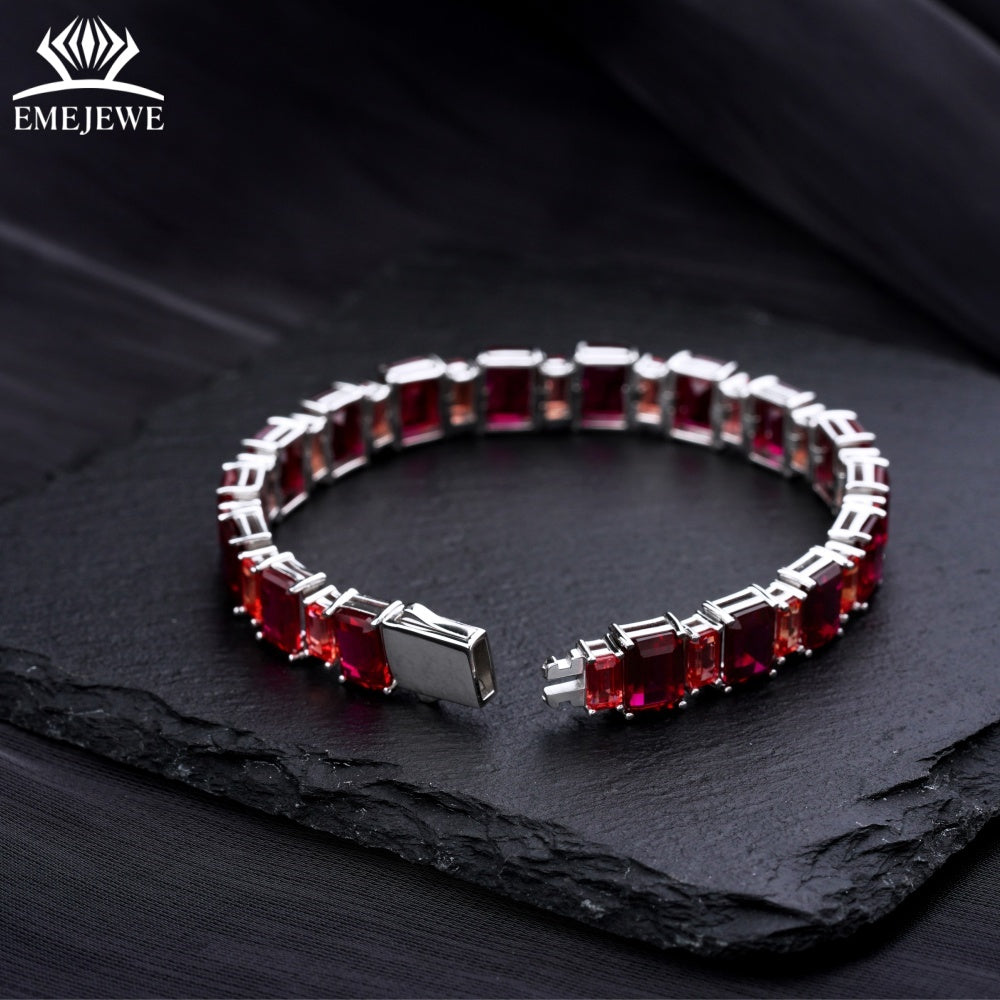 Personal Tailor Factory Supply S925 Lab Ruby Tennis Bracelet 3x5mm 5x7mm Custom Size Rhodium/Platinum/Silver Plated