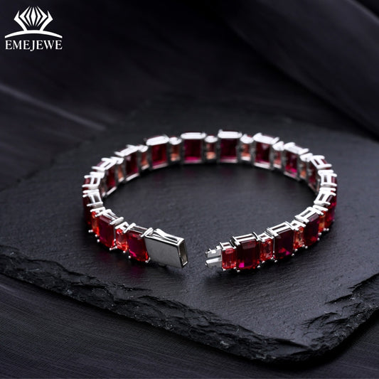 Personal Tailor Factory Supply S925 Lab Ruby Tennis Bracelet 3x5mm 5x7mm Custom Size Rhodium/Platinum/Silver Plated