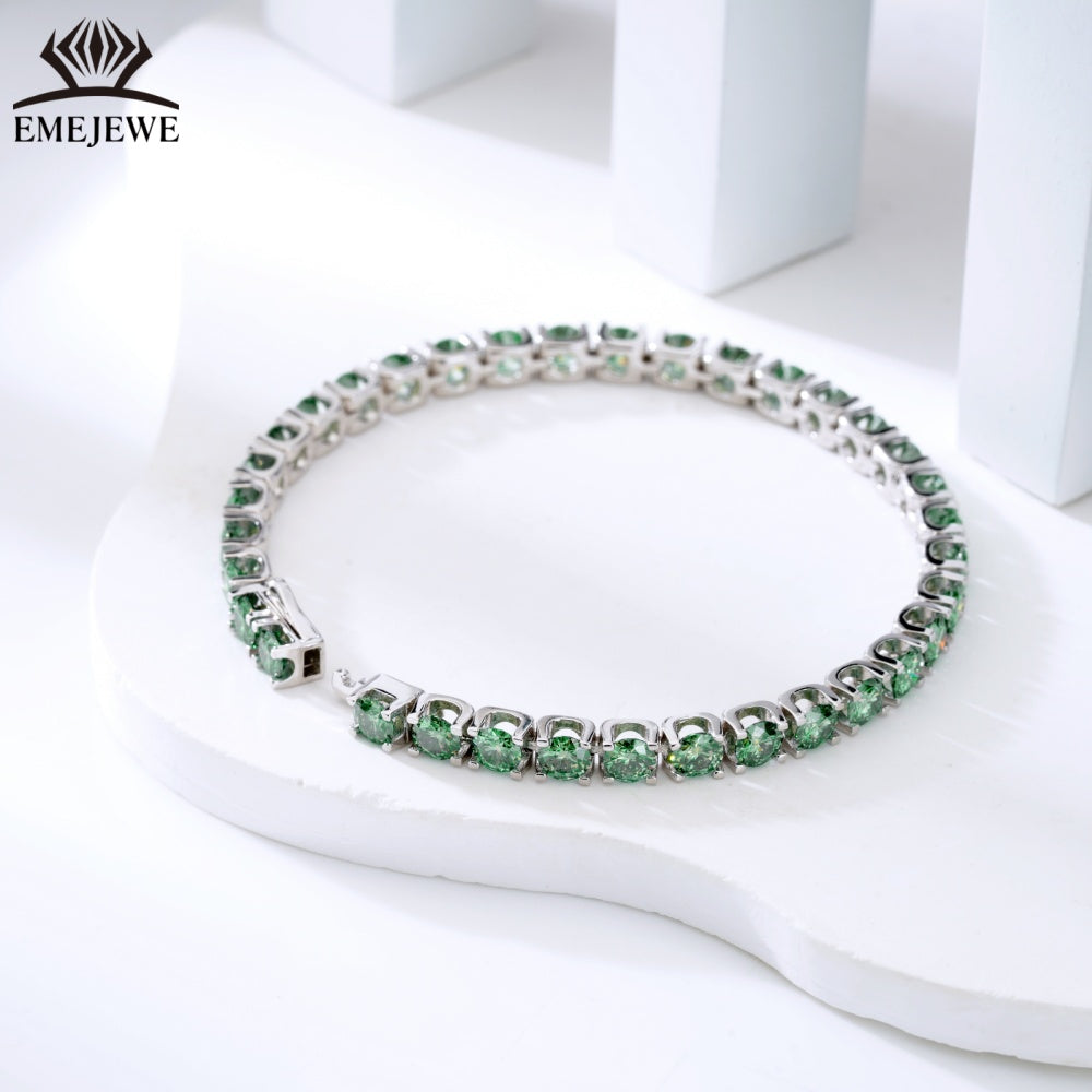 Sterling Silver Marquise Cut Green Moissanite Tennis Bracelet for Women Platinum Plated Classic Style Third Party