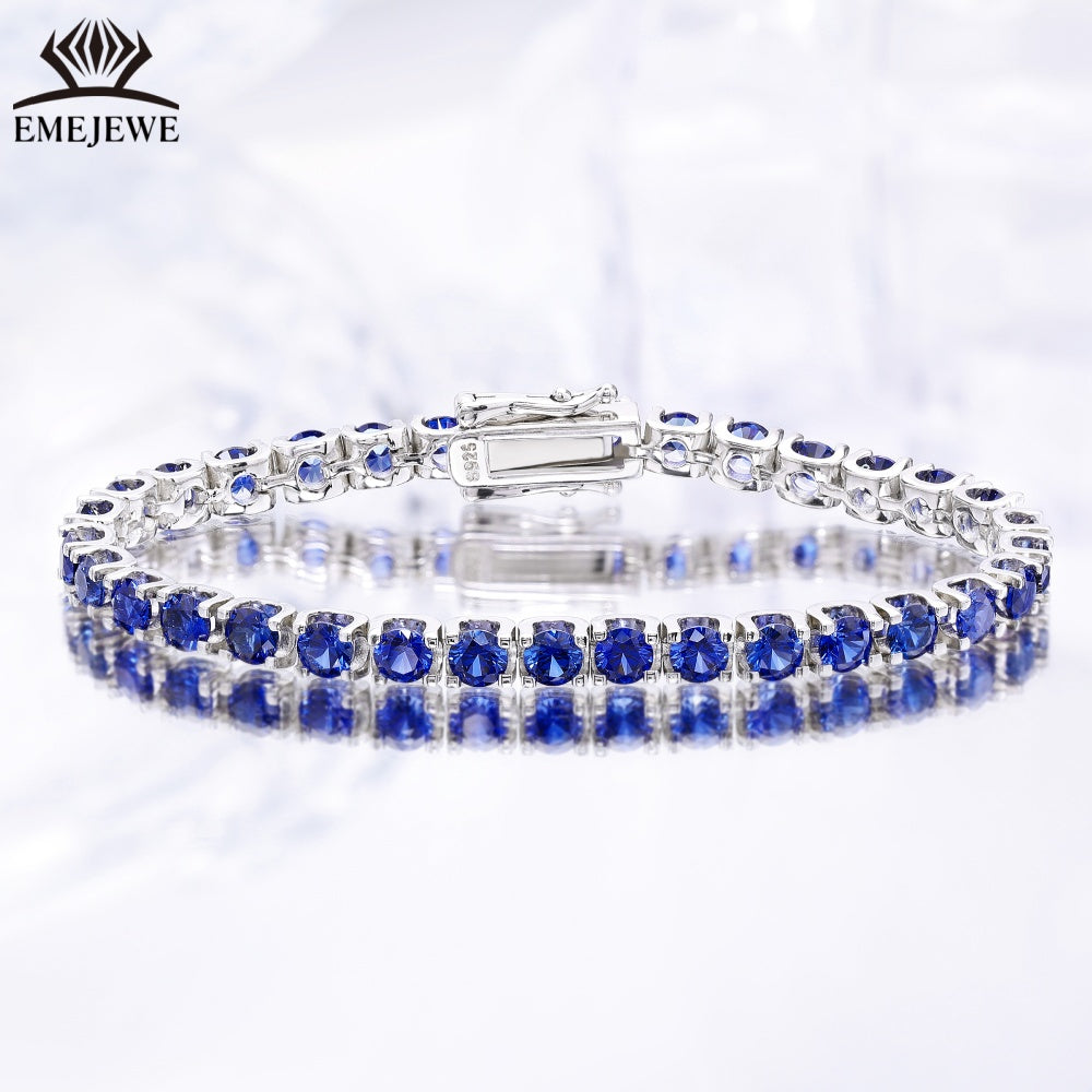 Factory Supply S925 3mm Cut Lab Sapphire Tennis Chain Link Bracelet Custom Length Platinum/Silver/Rhodium Plated Unisex