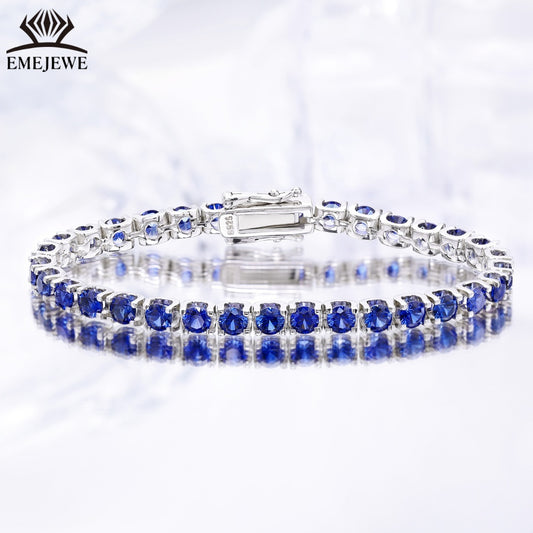 Factory Supply S925 3mm Cut Lab Sapphire Tennis Chain Link Bracelet Custom Length Platinum/Silver/Rhodium Plated Unisex