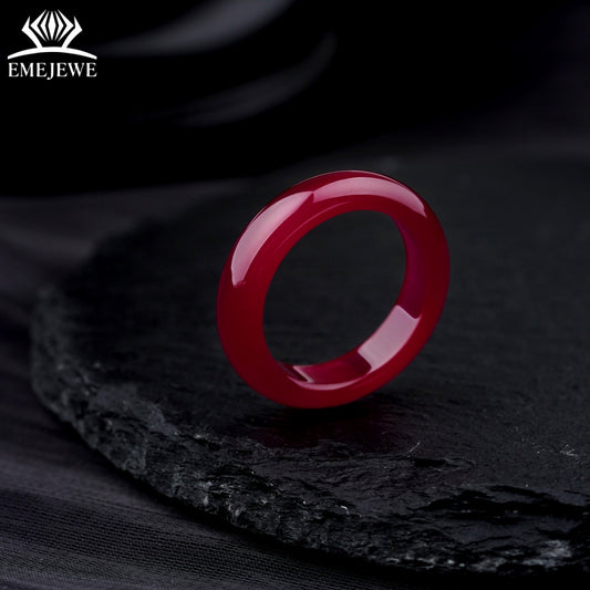 Lab Grown Red Corundum Ring Smooth Full Red Band Unisex Simple Fashion Daily Wear