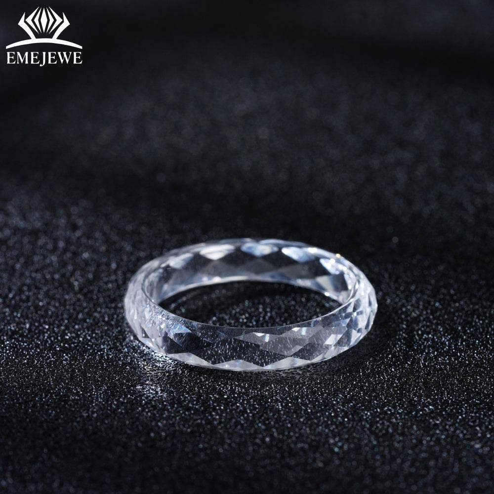 Lab-Created White Sapphire April Birthstone Ring Trendy Design Exquisitely Carved Mohs Hardness 9 Multiple Sizes