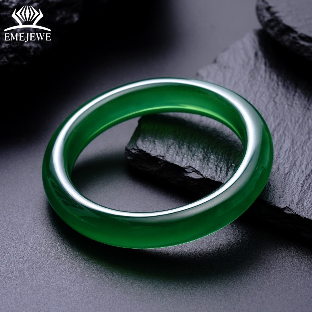 High Quality Natural Green YAG Unisex Trendy Polished Round Bangle Bracelet for Gift