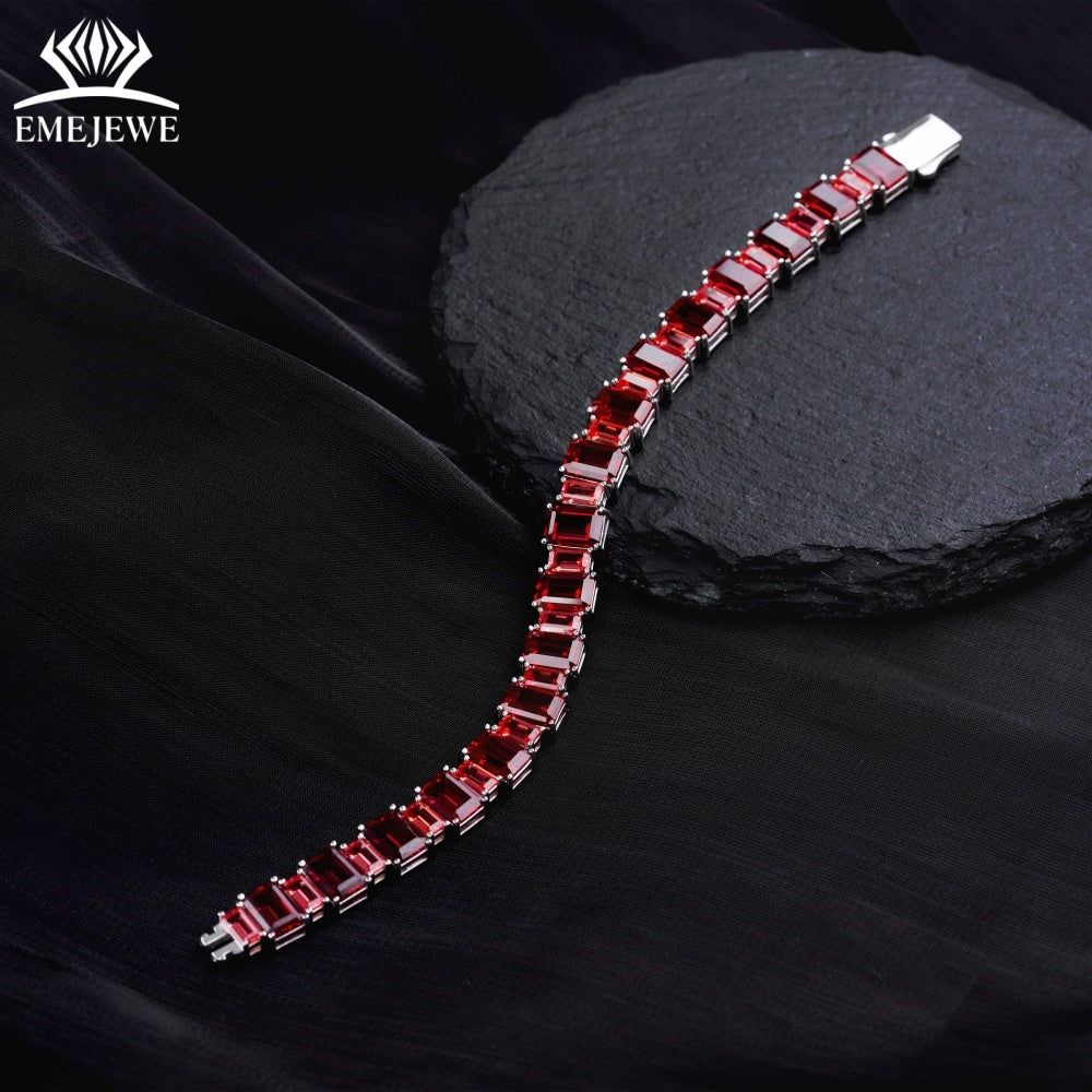 Personal Tailor Factory Supply S925 Lab Ruby Tennis Bracelet 3x5mm 5x7mm Custom Size Rhodium/Platinum/Silver Plated