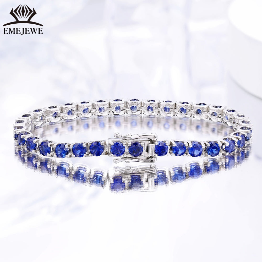 Factory Supply S925 3mm Cut Lab Sapphire Tennis Chain Link Bracelet Custom Length Platinum/Silver/Rhodium Plated Unisex