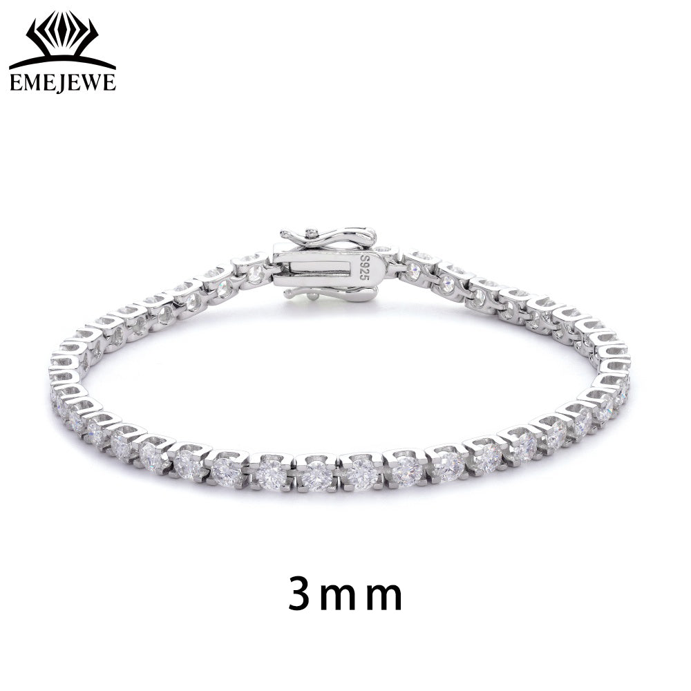 EMEJEWE Luxury 925 Sterling Silver D Color VVS Graded Moissanite Tennis Chain Bracelet Rhodium Plated Third Party Certified