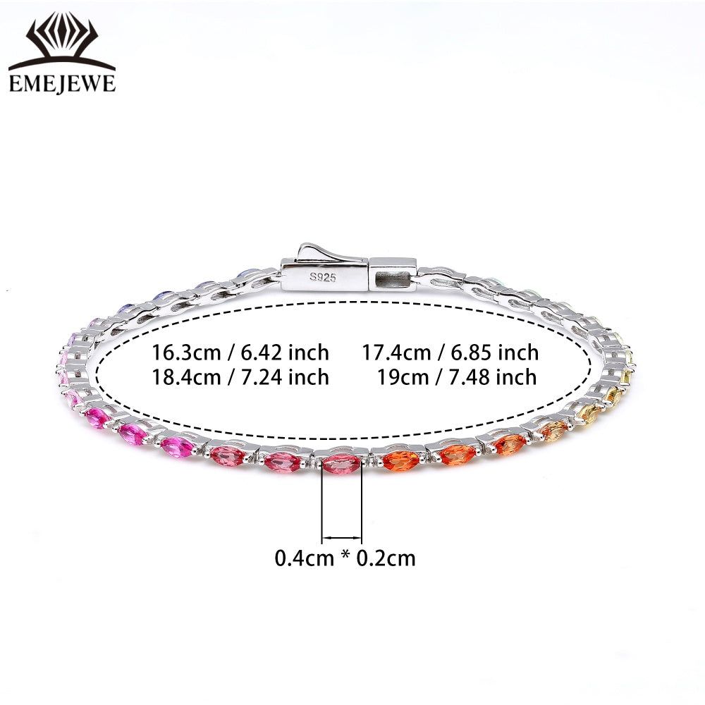 Lab Grown Vintage Marquise Cut Vibrant Rainbow Sapphire Tennis Bracelet Tai Silver 2*4mm Rich Colored Sapphires
