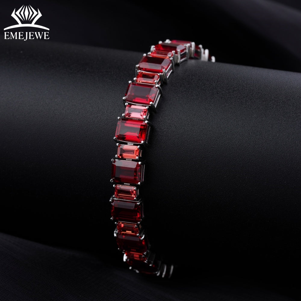 Personal Tailor Factory Supply S925 Lab Ruby Tennis Bracelet 3x5mm 5x7mm Custom Size Rhodium/Platinum/Silver Plated
