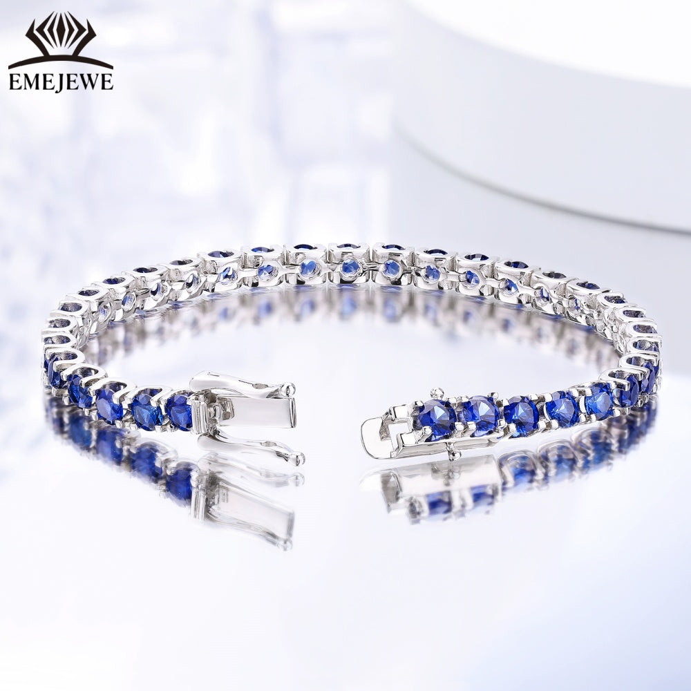 Factory Supply S925 3mm Cut Lab Sapphire Tennis Chain Link Bracelet Custom Length Platinum/Silver/Rhodium Plated Unisex